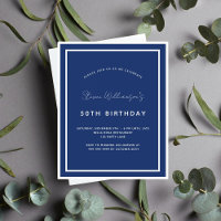 Birthday Marine Blue White Budget Einladung