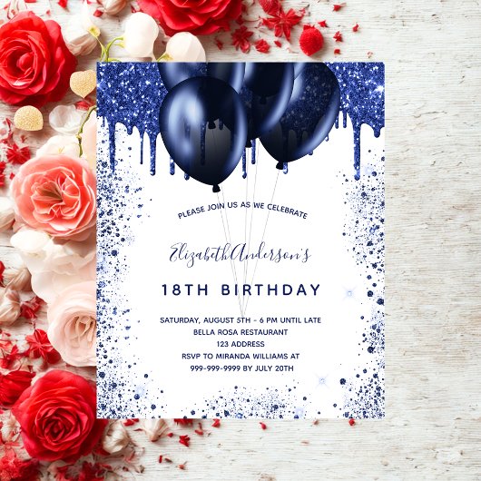 Birthday Marine Blue White Budget Einladung Flyer