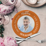 Birthday Marine verbrannte orange Foto Mann Mythos Pappteller<br><div class="desc">Ein trendig verbrannter orangefarbener Hintergrund. Text: Der Mann,  der Mythos,  die Legende. Personalisieren und fügen Sie seinen Namen,  Alter und Foto. Weißer Text.</div>