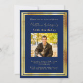 Birthday Marineblau Foto Luxus Einladung (Vorderseite)