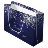 Birthday Marineblau-Glitzer Große Geschenktüte (Vorderseite Schrägansicht)