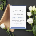 Birthday Marineblau Weiße minimalistische Männer T Einladung<br><div class="desc">Modernes,  elegantes und einladendes Hotel. Weiße,  mit marineblau verzierte Untergrundflächen. Personalisieren und fügen Sie einen Namen und Details. Schwarzweiß-Buchstaben.</div>