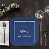 Birthday Marineblau Weiße minimalistische Männer T Pappteller