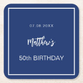 Birthday Marineblau Weiße minimalistische Männer T Rechteckiger Pappuntersetzer (Vorderseite)