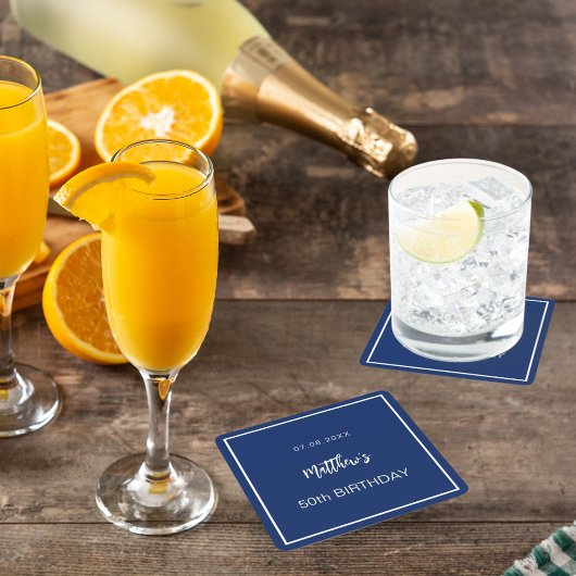 Birthday Marineblau Weiße minimalistische Männer T Rechteckiger Pappuntersetzer