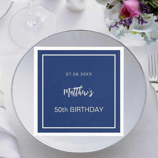 Birthday Marineblau Weiße minimalistische Männer T Serviette