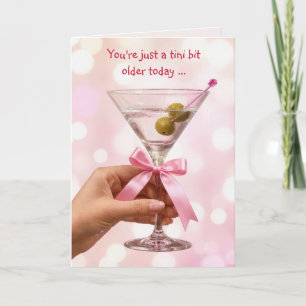 Birthday Martini Cocktail mit rosa Satinschleife Karte