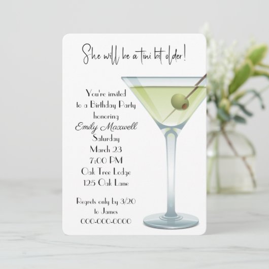 Birthday Martini Party auf Weiß Einladung (Stehend Vorderseite)