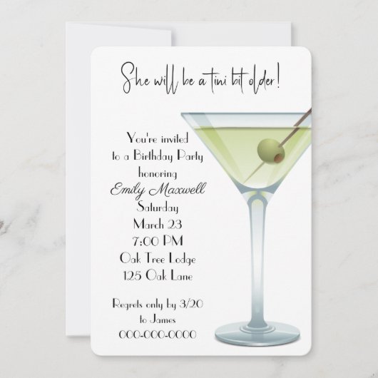Birthday Martini Party auf Weiß Einladung (Vorderseite)