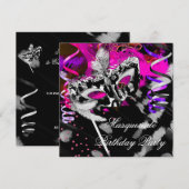 Birthday Masquerade Party Black Silver Pink Einladung (Vorne/Hinten)