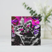 Birthday Masquerade Party Black Silver Pink Einladung (Stehend Vorderseite)