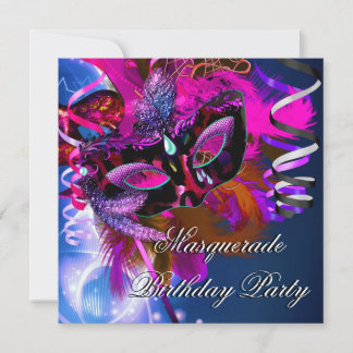 Birthday Masquerade Party Maske Blue Pink Einladung