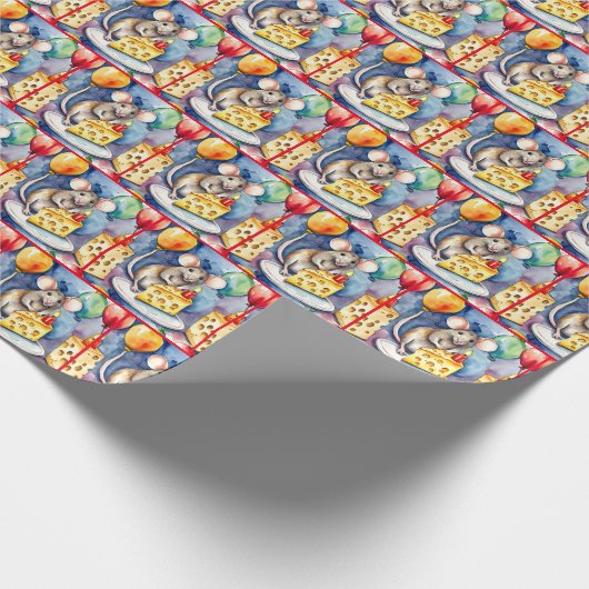 Birthday Maus mit Käse Geschenkpapier (Ecke)