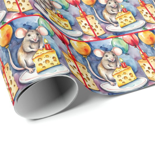 Birthday Maus mit Käse Geschenkpapier (Rolleneckpunkt)