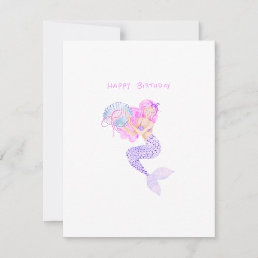 Birthday Meerjungfrau mit rosa Haar Karte (Vorderseite)