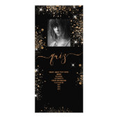 Birthday Menu Black Gold Glitzer Foto Quiz Werbekarte (Hinten)