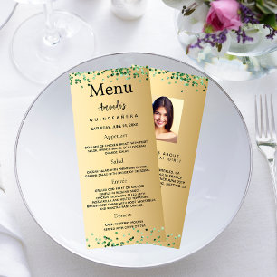 Birthday Menu goldgrün Foto Spaß Fakten Werbekarte