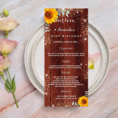 Birthday Menu Sonnenblumen rustikale Holz Glitzer Werbekarte