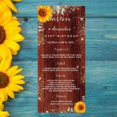 Birthday Menu Sonnenblumen rustikale Holz Glitzer Werbekarte