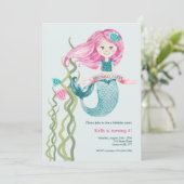 Birthday Mermaid Einladung (Stehend Vorderseite)