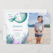 Birthday Mermaid Foto Einladung (Vorderseite)