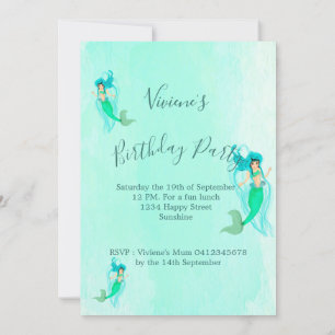 Birthday Mermaid Pattern Green Mermaid Schwanz Gir Einladung