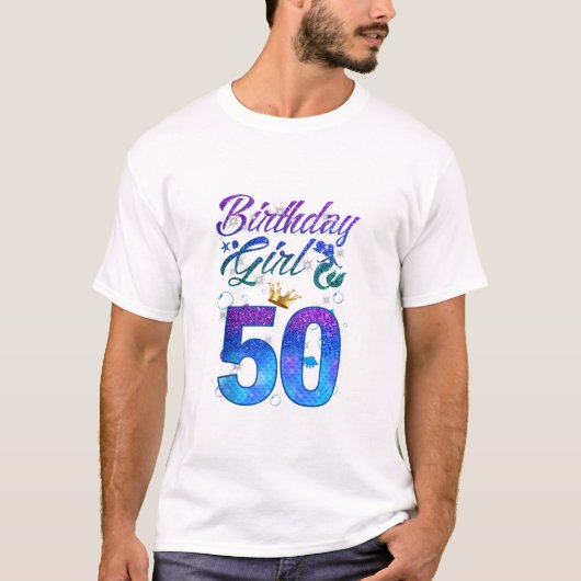 Birthday Mermaid Thema 50 Jahr T-Shirt (Vorderseite)