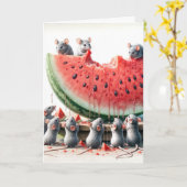 Birthday Mice Eating Watermelon Karte (Gelbe Blume)