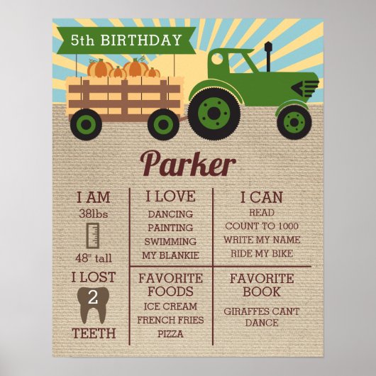 Birthday Milestone Poster Tractor Hayride Pumpkin (Vorne)