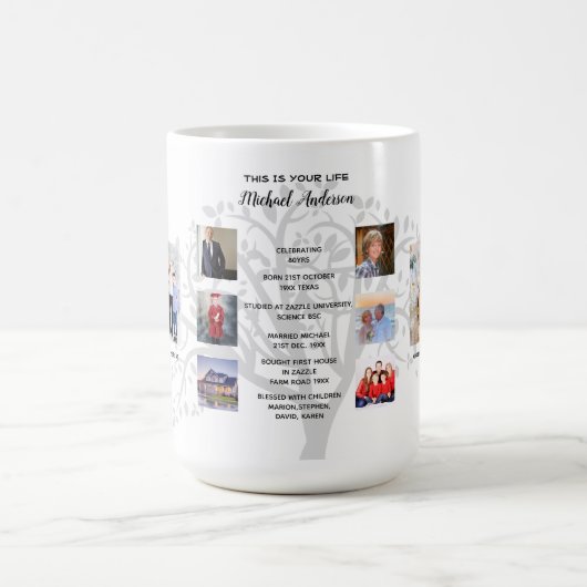 Birthday Milestones FOTO COLLAGE Family Tree Gift Kaffeetasse (Mittel)