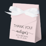 Birthday Minimal Dusty Pink Monogram Name Script Geschenkschachtel<br><div class="desc">Girly Simple Clean Minimalist Blush Pink Monogram Name Signature Script Custom Personalized 30th (or any age) birthday "Thank You" text Favor Box. This design featuring your first name in a pretty hand lettered style swash tail font signature typography (or calligraphy) on dusty pink or light pastel blush pink background. These...</div>