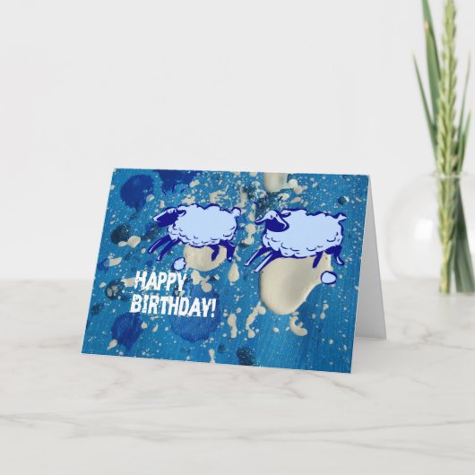 Birthday Mixed Media Blue Sheep Karte (Vorderseite)
