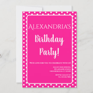 Birthday Modern Hot Pink Polka Dots Einladung