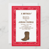 Birthday Modern Niedlich Red Bandana Cowboy Boots Einladung (Vorderseite)