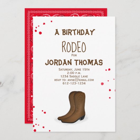 Birthday Modern Niedlich Red Bandana Cowboy Boots Einladung (Vorne/Hinten)