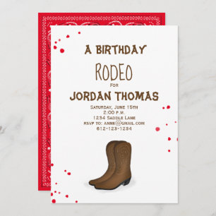 Birthday Modern Niedlich Red Bandana Cowboy Boots Einladung