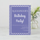 Birthday Modern Polka Dots Lila Periwinkle Einladung (Stehend Vorderseite)