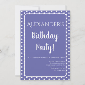 Birthday Modern Polka Dots Lila Periwinkle Einladung