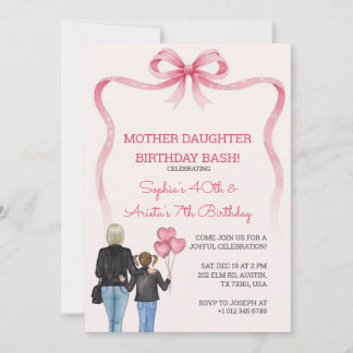Birthday mother daughter pink bow theme  einladung