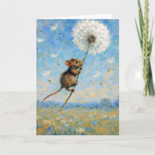 Birthday Mouse Floating on a Fluffy Dandelion Karte