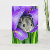 Birthday Mouse in Iris Blume Karte (Vorderseite)