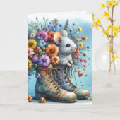 Birthday Mouse in Old Boot Karte (Gelbe Blume)