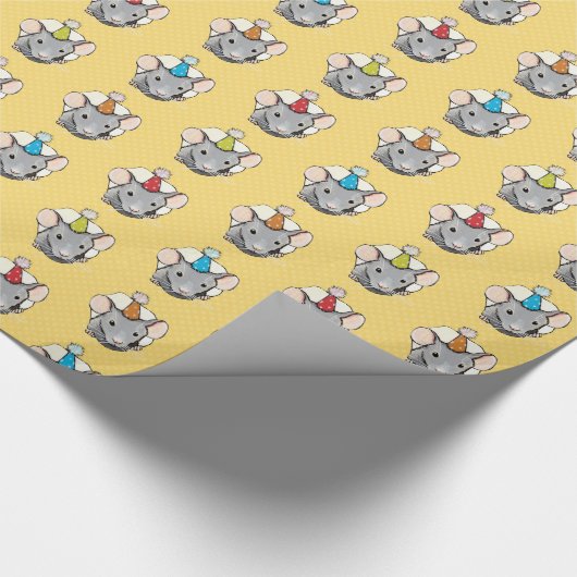 Birthday Mouse in Polka Dot Chec Geschenkpapier (Ecke)