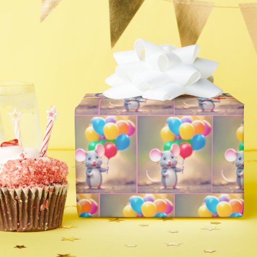 Birthday Mouse mit Balloons Geschenkpapier (Geburtstagsparty)