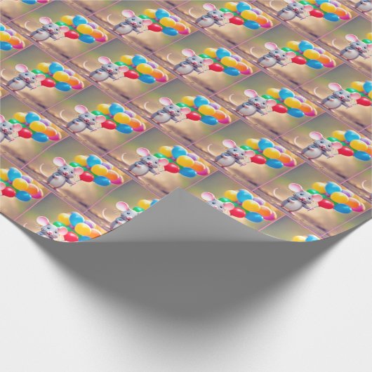 Birthday Mouse mit Balloons Geschenkpapier (Ecke)