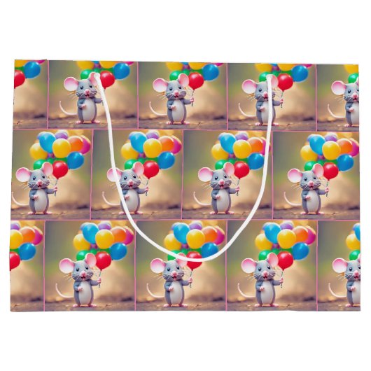 Birthday Mouse mit Balloons Große Geschenktüte (Rückseite)