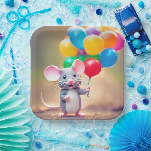 Birthday Mouse mit Balloons Pappteller (Party)