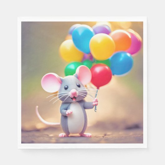 Birthday Mouse mit Balloons Serviette (Vorderseite)