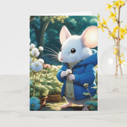 Birthday Mouse mit Blume Karte (Gelbe Blume)