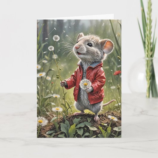 Birthday Mouse mit Löwenzahn Karte (Vorderseite)